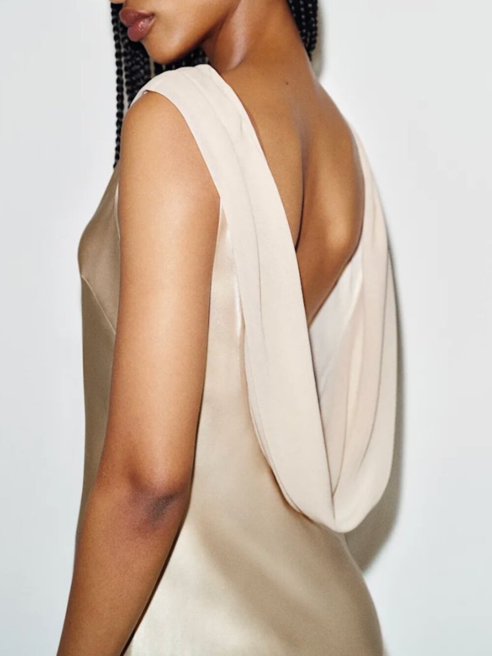 Reformation Satin Mini Dress in Champagne Cream - Picture 2 of 9